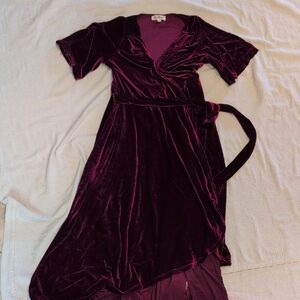 Listicle Deep Wine Velvet Wrap Dress Sz S